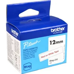 Originalband Brother Btag-232 12mm x 4m rot auf weiß nicht laminiert