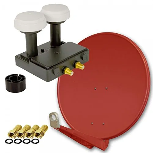 PremiumX DELUXE80 Aluminium 80cm Digital SAT Schüssel Spiegel in Ziegelrot für HDTV HD+ 3D 4K Ultra + Monoblock Twin PXMB-6T LNB 0,1dB Astra 19,2° Hotbird 13° + 4X F-Stecker