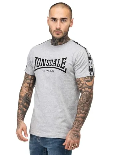Lonsdale Herren T-Shirt VEMENTRY in Marl Grey/Black/White, 3XL - Stylisches Herren-T-Shirt mit regulärer Passform aus hochwertiger Baumwolle und auffälligem Flockdruck. Perfekt für lässige Outfits und den täglichen Gebrauch.