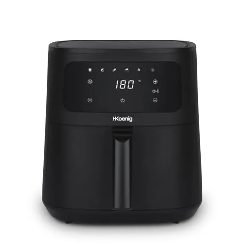 H.Koenig Heißluftfritteuse FRY840, 4L für bis zu 6 Personen - Kompaktfriteusen mit 6 Kochprogrammen, 1300-Watt Leistung und ölfreier Zubereitung für gesunde, knusprige Mahlzeiten ohne Gerüche.