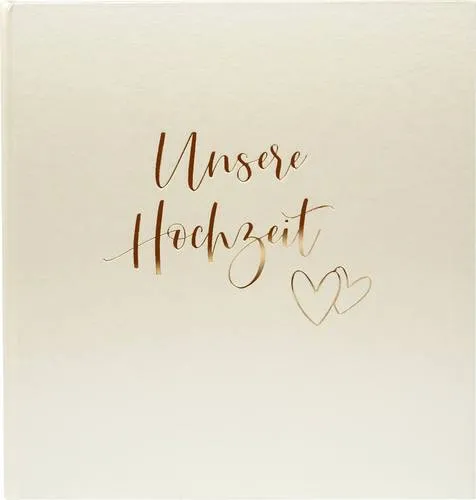 Goldbuch Fotoalbum Herzklopfen 08174 - Jumboalbum für Hochzeitsfotos - Beige Jumboalbum mit 60 weißen Seiten für 240 Fotos, ideal zum Einkleben und Selbstgestalten. Edler Einband in Satinoptik mit Roségoldprägung, Made in Germany.