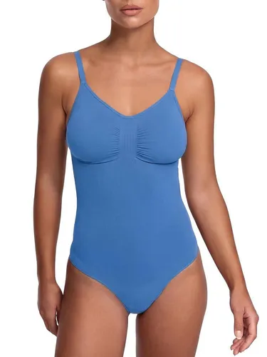cfab (creamy fabrics) Miederbody Bodysuit Sculpting Shapewear mit Slip-Silver Lake Blue-3XL (1-tlg) Figurformend blau 3XL