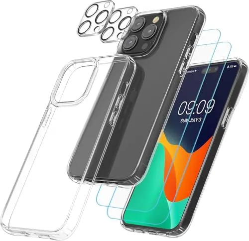 MORRENT kristklare für iPhone 16 Pro Hülle - Handyhülle für iPhone 16 Pro max Case, 5 in 1 Set Rundumschutz Schutzhülle Cover,1 Handyhülle & 2 Schutzfolie & 2 Kameraschutz (iPhone 16 Pro)
