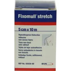Fixomull Stretch 5cmx10M - Flexibler Verband - Arzneimittel zur vollflächigen Fixierung von Wundauflagen. Besonders anschmiegsam und kostensparend durch bedarfsgerechten Zuschnitt, ideal für bewegte Körperpartien.