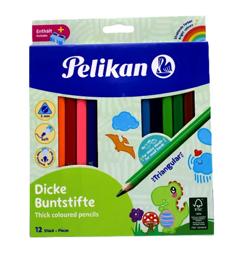 Pelikan dicke Buntstifte Triangular +Anspitzer Farbstifte Schule Hobby Malen NEU