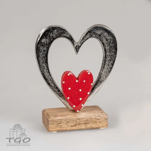 Formano Skulptur Herz aus Mango Holz, Alu mit rot lackiertem -578488