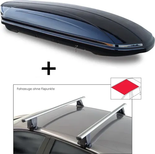 Dachbox VDPMAA580 580 Liter abschließbar schwarz + Dachträger VDP Delta kompatibel mit für VW Golf VII (5G) (5 Türer) 2012-2019