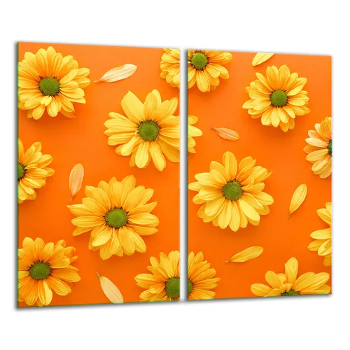 Herdabdeckplatten 2 teilig 30x52 Ceranfeld Abdeckung Glas Blumen