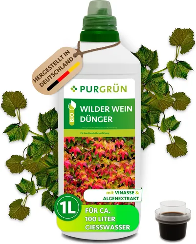 Purgrün Bio Wilder Wein Dünger 1L - Pflanzendünger für Wilden Wein – Mit 100 % natürlichen Inhaltsstoffen und extra Kalium für gesundes Wachstum und lebendige Blattfärbung, ideal für umweltbewusste Gärtner.