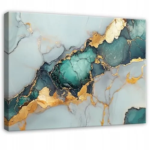 WallArena - Leinwand Bilder - Marmor - 120x80 cm Leinwandbilder - Bild auf leinwand - Wandbild XXL groß Wandbilder für Wohnzimmer Schlafzimmer Wohnzimmerbilder Modern kunstdruck - Abstrakt Weiß Grün