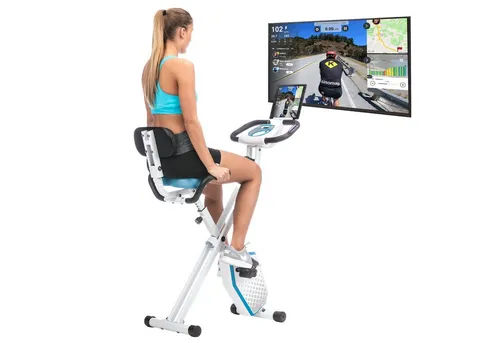 Skandika Heimtrainer Foldaway X-1000 Plus Fitnessbike - Fahrradergometer für Zuhause, klappbar, mit Handpuls-Sensoren und Bluetooth für ein vernetztes Training, ideal für bis zu 110 kg.