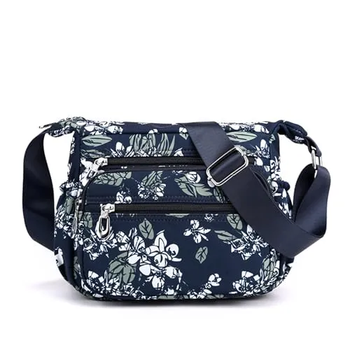 Wafybsre Crossbody-Tasche für Damen, mittelgroße Schulterhandtaschen, Umhängetasche mit mehreren Reißverschlusstaschen, Weiße/Blumen, Medium