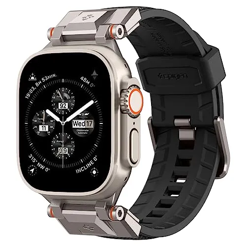Spigen Dura Pro Armor Armband für Apple Watch Ultra 2/1 - Robustes Smartwatch Ersatzarmband aus hochwertigem Nylon und TPU, mit eleganten Metallakzenten für die perfekte Passform an Handgelenken von 140 mm - 215 mm.