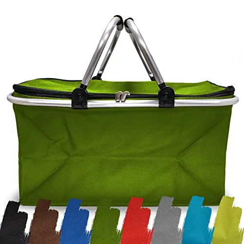 Einkaufskorb faltbar 25L - ideal für den Wocheneinkauf I Mit gepolsterten Tragegriffen & Reißverschluss am Deckel I Leicht klappbar & kompakt I Klappkorb 10kg belastbar I Faltkorb als Picknickkorb