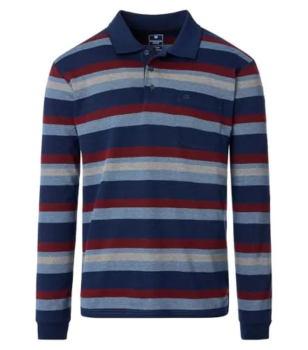 Redmond Langarm-Poloshirt blau|bunt 4XL - Herren-Shirt in 4XL, gestreift und bequem aus 60% Baumwolle, ideal für lässige Anlässe oder Freizeit.
