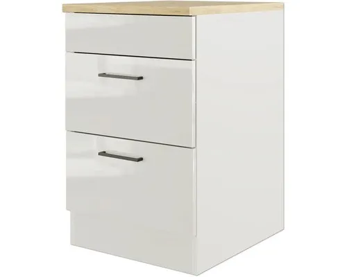 Flex Well Auszugunterschrank Lund 60x60 cm lichtgrau glänzend - Küchenschrank mit praktischem Auszugssystem, ideal für platzsparende Aufbewahrung und modernen Look in Ihrer Küche.