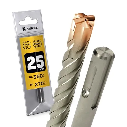 SDS Plus Hammerbohrer 4X Schneiden PGM Ø 25.0mm x 270mm - AMBOSS Werkzeuge SDS Crusher 4 - HM Betonbohrer Hartmetall Profi Bohrer 25.0 mm x 270 - Steinbohrer Stahlbeton Mauerwerk Ziegel Kalksandstein