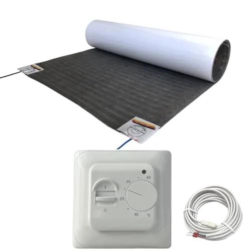 HoWaTech Lux Elektrische Fußbodenheizung | Heizfolie und Regler Set - Fußbodenheizungen für Laminat, Parkett oder Vinyl mit schneller Wärmeentwicklung und nur 1 mm Einbauhöhe – ideal für Renovierungen und energieeffizient.