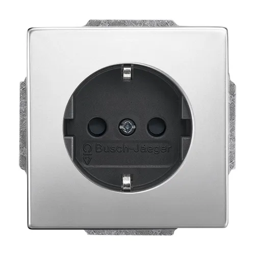 Busch-Jaeger 2300 EUCB-866 Schutzkontakt-Steckdose Safety+ mit Schraubklemmen, mit erhöhtem Berührungsschutz, mit Befestigungskrallen, edelstahl matt, pur Edelstahl