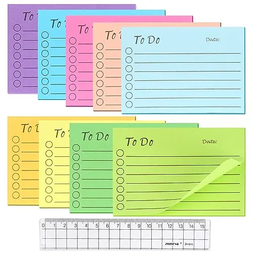 Blätter Haftnotizen, To Do Liste Haftnotizblock Bunt Linierte Notizzettel Super Sticky Notes Selbstklebend Notes Haftnotizen Klebezettel mit Lineal für Familie Schule Büro (10 X 7cm) 450
