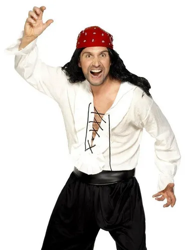 Smiffys T-Shirt Weißes Piratenhemd geschnürt Weit geschnittenes Rüschenhemd mit Schnürung