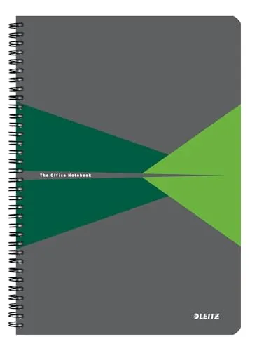 Leitz Office Collegeblock A4 kariert, Notizbuch mit Spiralbindung, PP-Einband, 360 Grad Öffnung, 180 Seiten / 90 Blatt FSC-zertifiziertes Papier (80 g/m²), für Büro & Schule, Grün, 44951055