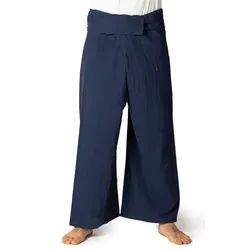 PANASIAM Fisherman Pants Unicolor, Navy Blue, L - Wanderhose aus 100% Baumwolle, super bequem und ideal für Yoga oder Freizeit. Passt dank Wickeltechnik von S bis XL und eignet sich auch als Umstandshose. Fair produziert in Asien.