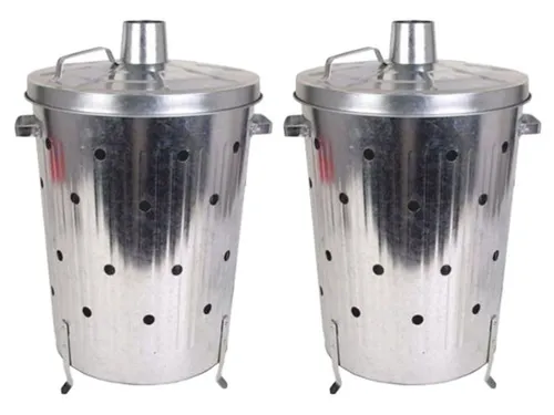 2x Verbrennungstonne 75l verzinkt - Feuertonne für Garten und Terrasse - Grills: 2x 75l Feuertonne aus verzinktem Metall, ideal für gemütliche Abende im Garten, Höhe 74 cm und Durchmesser 47 cm.