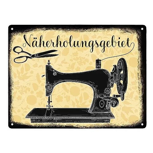 Näherholungsgebiet witziges Metallschild XXL in 28x38 cm für alle die gerne Nähen Blechschild für Näherinnen mit alter Nähmaschine und einer Vorliebe für Stoffe und Kleider