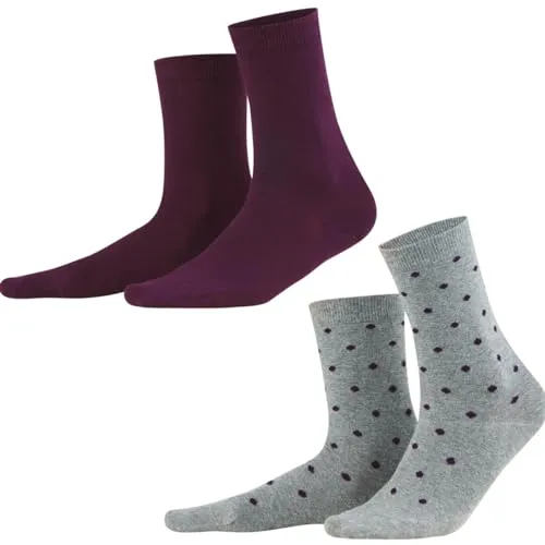 Living Crafts Socken, 2er-Pack 39/42, dark prune/dots