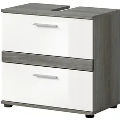 Inn.Furn Waschbeckenunterschrank Bailey - 60 cm in Weiß Hochglanz - Waschbeckenunterschrank mit 2 Schubkästen, pflegeleicht und modern im Design. Ideal für ein stilvolles Badezimmer. FSC®-zertifiziert für nachhaltige Holzverwendung.