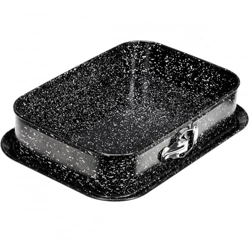 Retoo Backform Springform Rechteckige 35 x 24 cm Kuchenform mit Auslauf-schutz Antihaft-Beschichtung Abnehmbarem Boden Kohlenstoffstahl Kuchen-backform für Kuchen Eiscreme und Desserts Schwarz