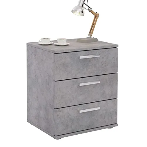 CARO-Möbel Nachtkommode MARIELLA - Nachtkonsole mit modernem Design, 3 Schubladen für praktischen Stauraum und elegante silberne Akzente, ideal für Schlafzimmer oder Gästezimmer.
