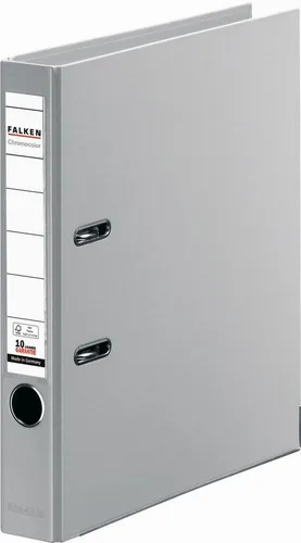 Falken Aktenordner Chromocolor A4 50mm grau - Ordner für DIN A4 mit edler Leinenprägung und Sichttasche, ideal für eine professionelle Ablage und Organisation von Dokumenten.