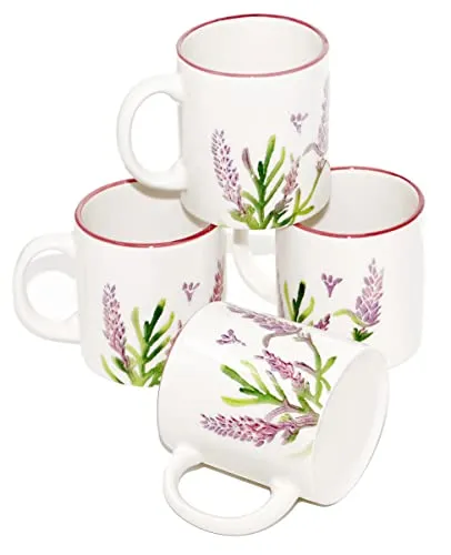 Lashuma 4x Keramik Tassen lila Lavendel, Becher Set für Kaffee - Tee, Frühstückstassen 300 ml
