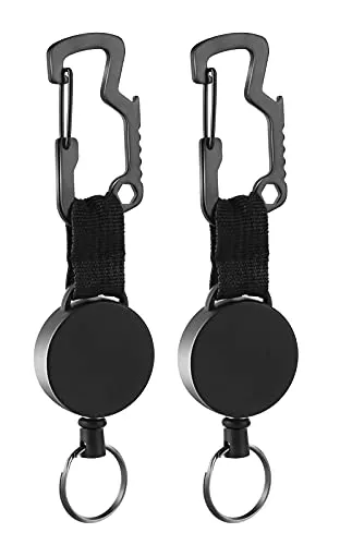 Schlüsselanhänger Ausziehbar, Einziehbarer SchlüSselband mit Multitool Karabiner, Ausweishalter JoJo mit Ausziehbar Stahlseilbis zu 63 cm, Schlüsselkette Schwarz 2 Stücke