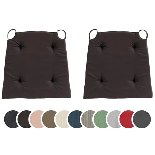 sleepling 2er Set Stuhlkissen, Sitzkissen für Indoor und Outdoor, mit Klettverschluss, 100% Baumwolle, Made in EU, Maße: 42 (vorne) 35 (hinten) x 40 x 5 cm, Kastanie
