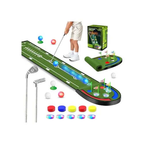 VATOS Indoor-Golf-Putting-Matte mit LED-Bällen und leuchtenden Cups