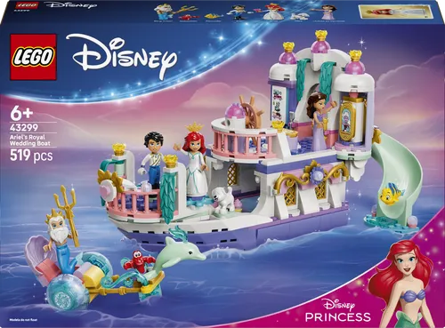 LEGO® Disney Princess 43299 - Arielles Königliches Hochzeitsboot - Vollständiges Set für kreative Bauabenteuer, mit 519 Teilen. Ideal für Fans von Disney Princess, fördert spielerisches Geschichtenerzählen und Fantasie.