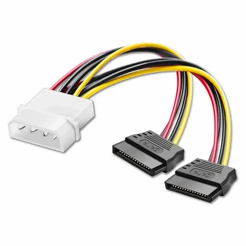 Aukson K16 SATA Power Kabel – 2x 15-pol SATA auf 4-pol Molex Y-Stromkabel für PC-Netzteile – Hochwertiges Serial Stromkabel für zuverlässige Leistung