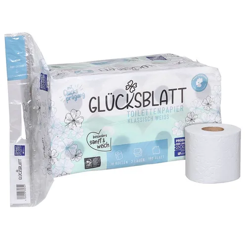 GLÜCKSBLATT Toilettenpapier klassisch weiß 3-lagig, 16 Rollen