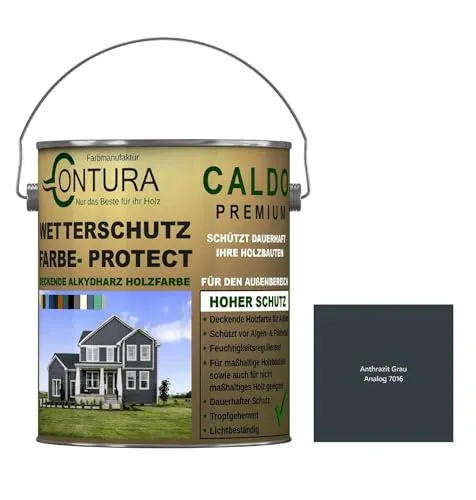 Contura Wetterschutzfarbe 500ml. Holz Dauerschutzfarbe Deckend Buntlack Holzfarbe Holzlasur Seidenmatt (Anthrazitgrau - RAL 7016 Analog)