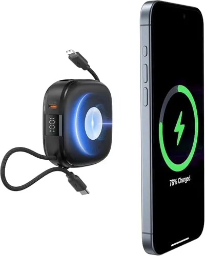 Charmast für Magsafe Powerbank, Magnetische Power Bank 10000mAh PD 20W mit Kabel USB C, 15W Wireless Tragbares Ladegerät mit LED-Display für iPhone 17-12 Pro/Pro Max/Plus Apple Watch Airpods