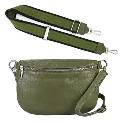 ITALYSHOP24 Bauchtasche Made in Italy Damen Leder Gürteltasche Hüfttasche Brusttasche Bodybag (Spar-Set aus einer Tasche mit dem Ledergurt und einem breitem Stoffgurt/Umhängeband, Crossbody Bag mit zusätzlichen Riemen), 1 Tasche & 2 Gurte, Schultertasche, Umhängetasche