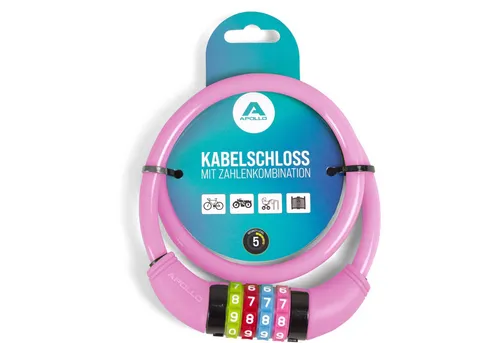 Apollo Zahlenkabelschloss Kinder Fahrradschloss – Zahlenschloss - auch für Scooter und Laufräder, 65 cm Länge, 300 g, 10.000 Kombinationen