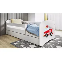Kinderbett 180x80 mit Rausfallschutz und Schublade in Weiß