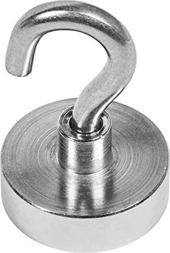 Connex Neodym-Topfmagnet - Mit Schraubhaken - Ø 25 x 8 mm - 1 Stück - Extra starker Magnet - 21 kg Haftkraft - Für Haushalt, Werkstatt & Auto / Powermagnet mit Haken / Magnethaken / DY7100015