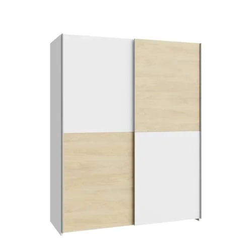 FORTE Möbel Schach und Matt Kleiderschrank 150 - Kleiderschrank mit 2 Schwebetüren, hochwertig verarbeitet in Puccini Eiche Dekor. Ideal für Schlafzimmer und Flure, bietet viel Stauraum und passt perfekt in moderne Einrichtungen.