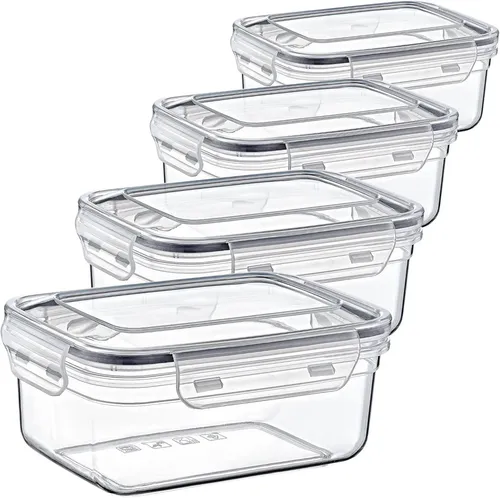 Centi Frischhaltedose Vorratsdose BREMEN 1400ml, Kunststoff, (4er-Set, 2-tlg), mit Clipverschluss 20x14x8,5cm