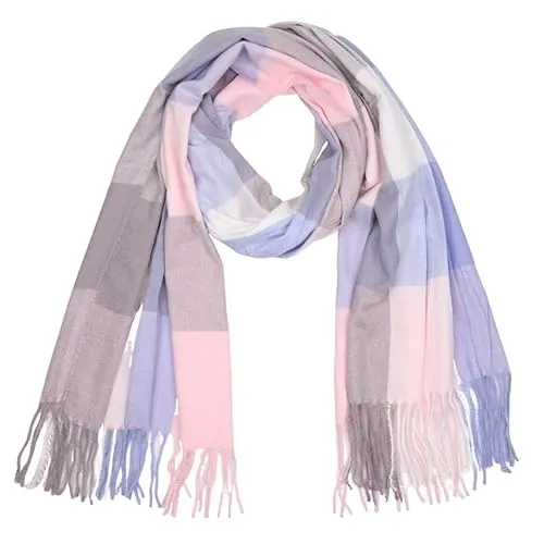 MIRROSI Modeschal weicher und warmer karierter Schal mit Fransen, 70x180cm (Rosa Flieder)